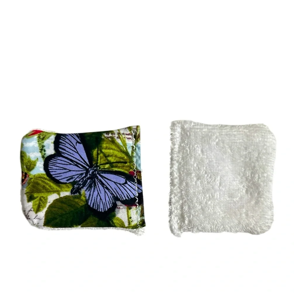 Hand Crafted 100% Cotton Colorful Butterflies 8 Reusable Facial Makeup Wipes